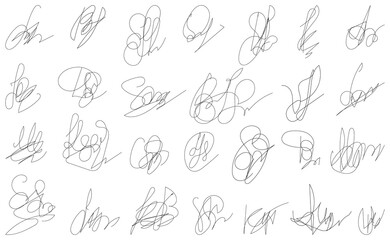 Fake Hand-drawn autograph.Fictitious vector autograph and signature.Handwritten collection of fictitious signature. Fake fictitious signature.	