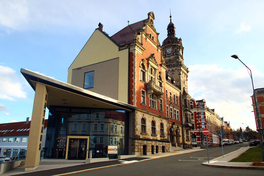 Falkenstein, Germany - February 25, 2024: Townhall of Falkenstein, a town in the Vogtlandkreis district, Saxony.