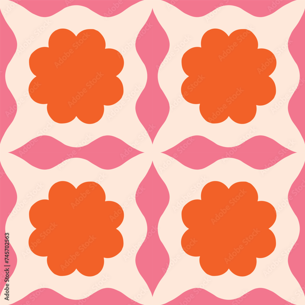 Wall mural abstract seamless pattern with square repetitive tile in retro style. beautiful vector geometrical t