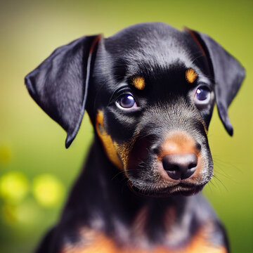 Adorable black dobie puppy