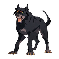 An illustration of a black dog barking