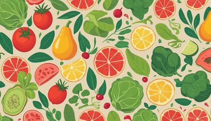 Papercut style fruit and vegetable background
