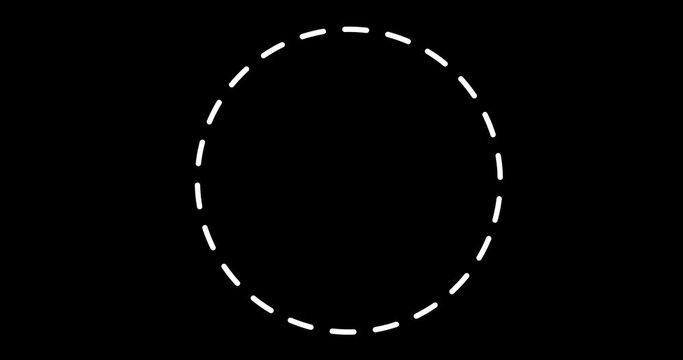 Circle white on black thin dashed turning overlay. Black and white circles loop animation good for business or any other project.
