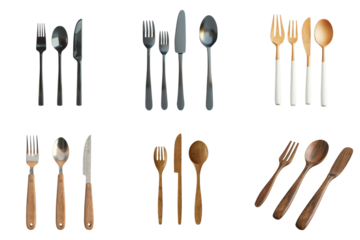 Spoon fork and knife collection set in png no background for sample decoration.