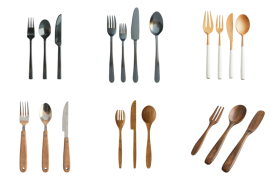 Spoon fork and knife collection set in png no background for sample decoration.