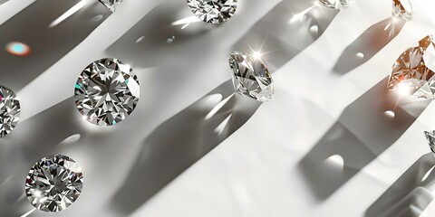Exhibiting Ten Exquisite Diamond Cuts Against a Clean White Background. Concept Diamond Cuts, Exquisite, Jewelry Display, White Background, Gemstones