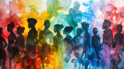 water color painting of togetherness of human people group and acceptance concept - obrazy, fototapety, plakaty