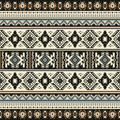 Ikat geometric ornament with diamonds. Ikkat. Seamless pattern. Aztec style. Tribal ethnic vector texture. Folk embroidery, Indian, Scandinavian, Gypsy, Mexican, African rug, wallpaper.