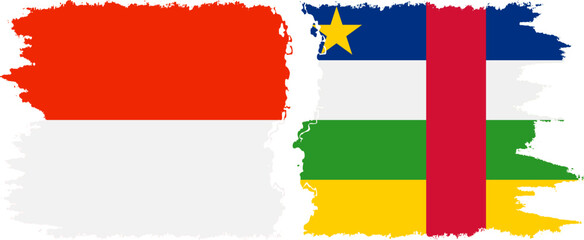 Central African Republic and Indonesia grunge flags connection vecto