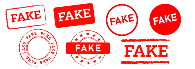 fake rectangle and circle red rubber stamp label sign false hoax scam information