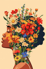 
illustration of a woman's head in flowers