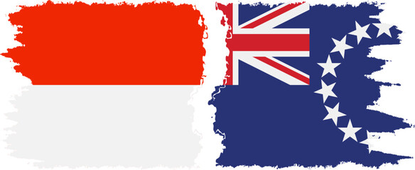 Naklejka premium Cook Islands and Indonesia grunge flags connection vector