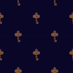 Seamless pattern Magic golden key with ornament Hand draw boho fantasy art for textile or t-shirt