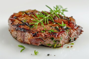 Perfectly Grilled Gourmet Steak Garnished with Fresh Rosemary - Generative AI