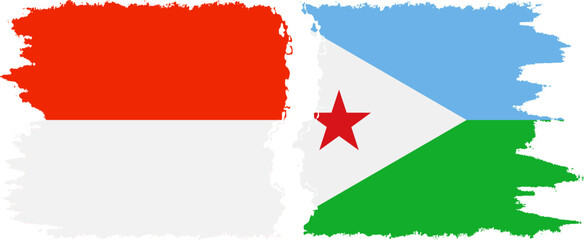 Djibouti and Indonesia grunge flags connection vector