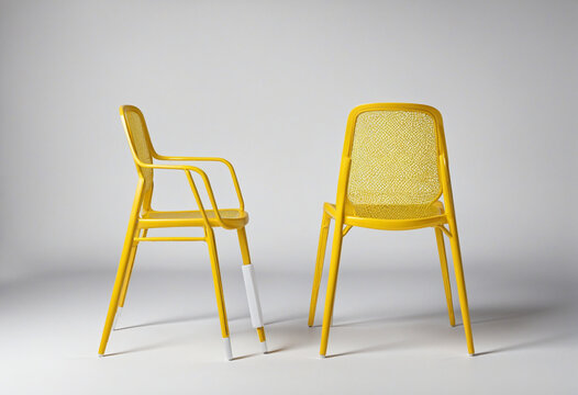 a yellow wireframe side chair isolated on a transparent background