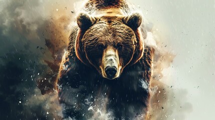 an illustrative logo with a grizzly bear - obrazy, fototapety, plakaty