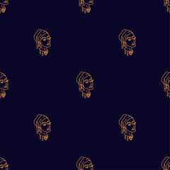 Seamless pattern Woman with headwrap Hand draw boho fantasy art for textile or t-shirt
