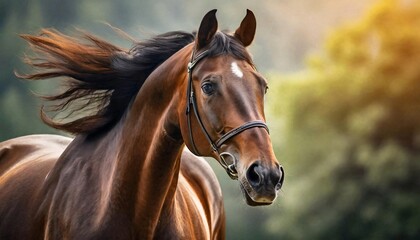 Obraz premium Beauty portrait of brown horse. Domestic animal.