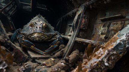 Deep-Sea Creature Among Sunken Ship Debris