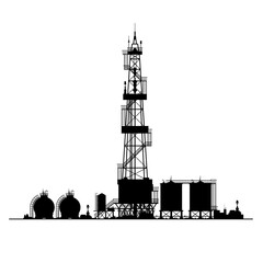Drilling rig for oil production. Vector illustration. Sketch for creativity.