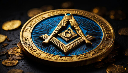 A gold coin with the Freemasons logo on it