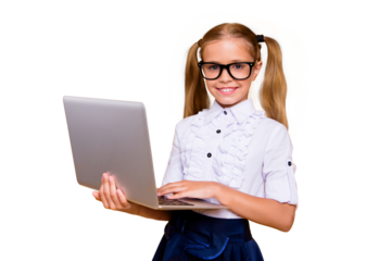 E-studying online education career collar formal wear social network concept. Close up photo portrait of pretty clever excited enthusiastic girl holding netbook hands isolated bright color background