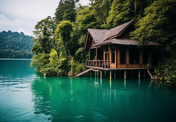 Obraz premium Bungalow am Strand in Asien am Ozean, Unterkunft im Paradies, Traumhafte Hütte am indischen Ozean