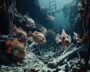 Deurstickers deep water fish and shipwreck © Stock Plus