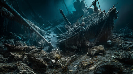 wreck of the ship under deep sea