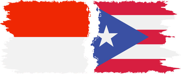 Puerto Rico and Indonesia grunge flags connection vector