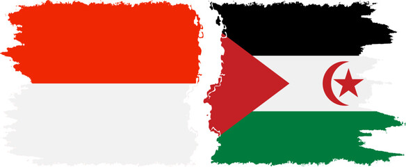 Western Sahara and Indonesia grunge flags connection vector