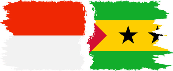 Sao Tome and Principe and Indonesia grunge flags connection vector