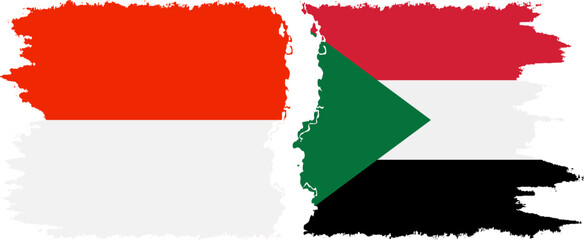 Sudan and Indonesia grunge flags connection vector