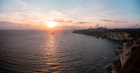Fototapeta premium Excursion and discovery of the city of Bonifacio, its cliffs, the stairs of the King of Aragon and the Mediterranean Sea, in Corsica