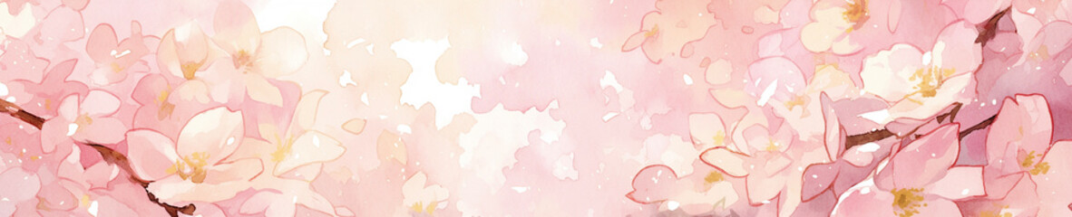 ピンクの水彩で描いたサクラの花のバナー　generative ai