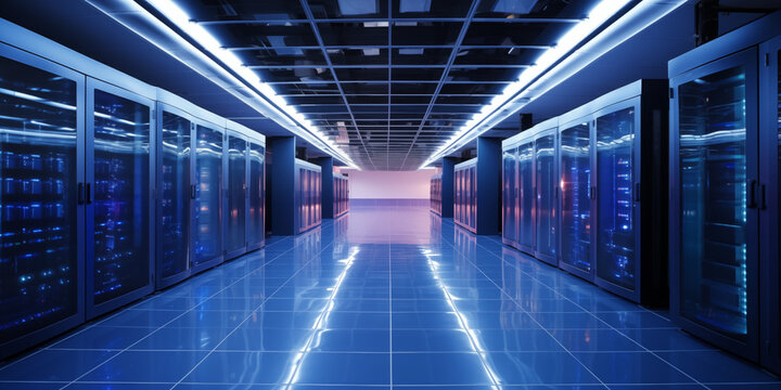 High-Tech Rechenzentrum, futuristische Server in einem digitalen Serverraum, Cloud Technologie
