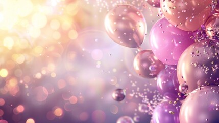 Close-up of shiny purple balloons with sparkling golden accents in a festive atmosphere.