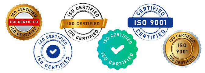 iso certified circle stamp label seal emblem badge sign for guarantee confirmation accredited standard quality