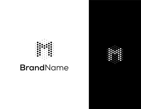 letter M with hexagon and dot concept logo for lab or technology company