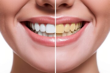 Transformation of a womans teeth before and after whitening. Generative AI