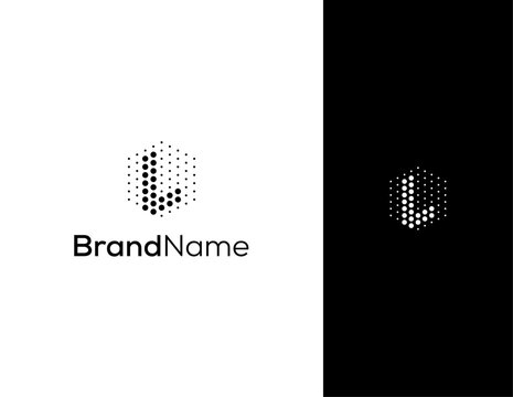 letter L with hexagon and dot concept logo for lab or technology company