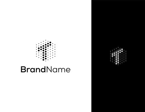 letter T with hexagon and dot concept logo for lab or technology company