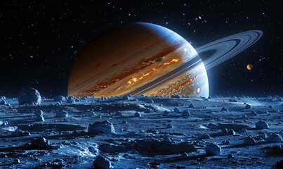 A cosmic voyage beyond Mars, showcasing Saturns ringed beauty, Uranus icy mystery