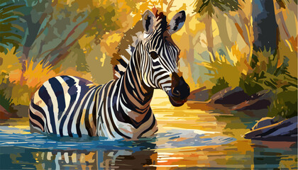 zebra in the river