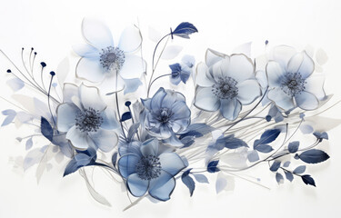Cluster of Blue Flowers on White Background
