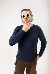 serious man with funny sunglasses