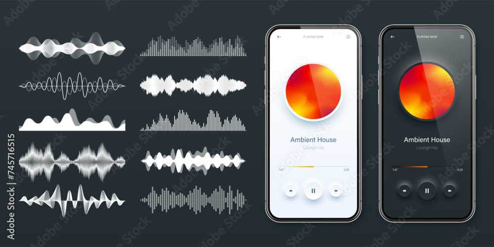 Wall mural online audio player user interface, smartphone app ui design. music, media streaming and listening p