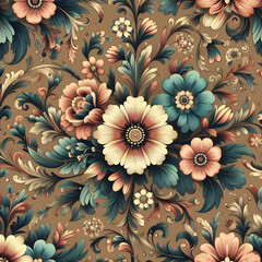 Fototapeta na wymiar seamless pattern with flowers. illustration, spring, texture, summer, plant, vintage, Ai generated 