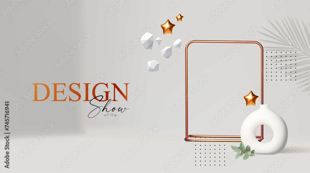Wall mural 3d realistic product display design template. white scene with podium. elegant vector platform. stag